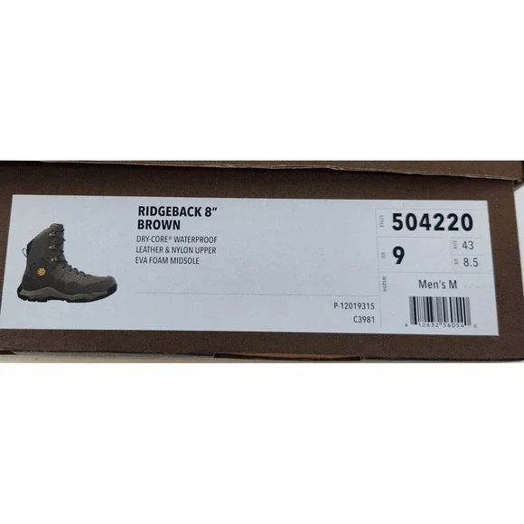 Lacrosse Mens 9 Ridgeback 8 Brown Waterproof Leather Nylon Hiking Boots 504220